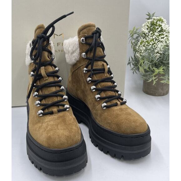 Marc Fisher Womens Pierson Lug Sole Combat Boot Leather/ Shearling Fur 6.5M New - Picture 2 of 16